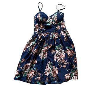 Band of Gypsies Womens Navy Floral Bustier Mini Dress Medium Feminine Romantic